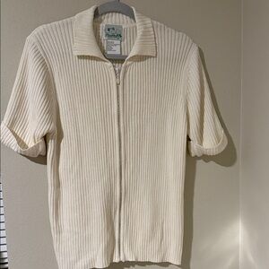 Elegant Cream Ribbed Zip-Up Shirt